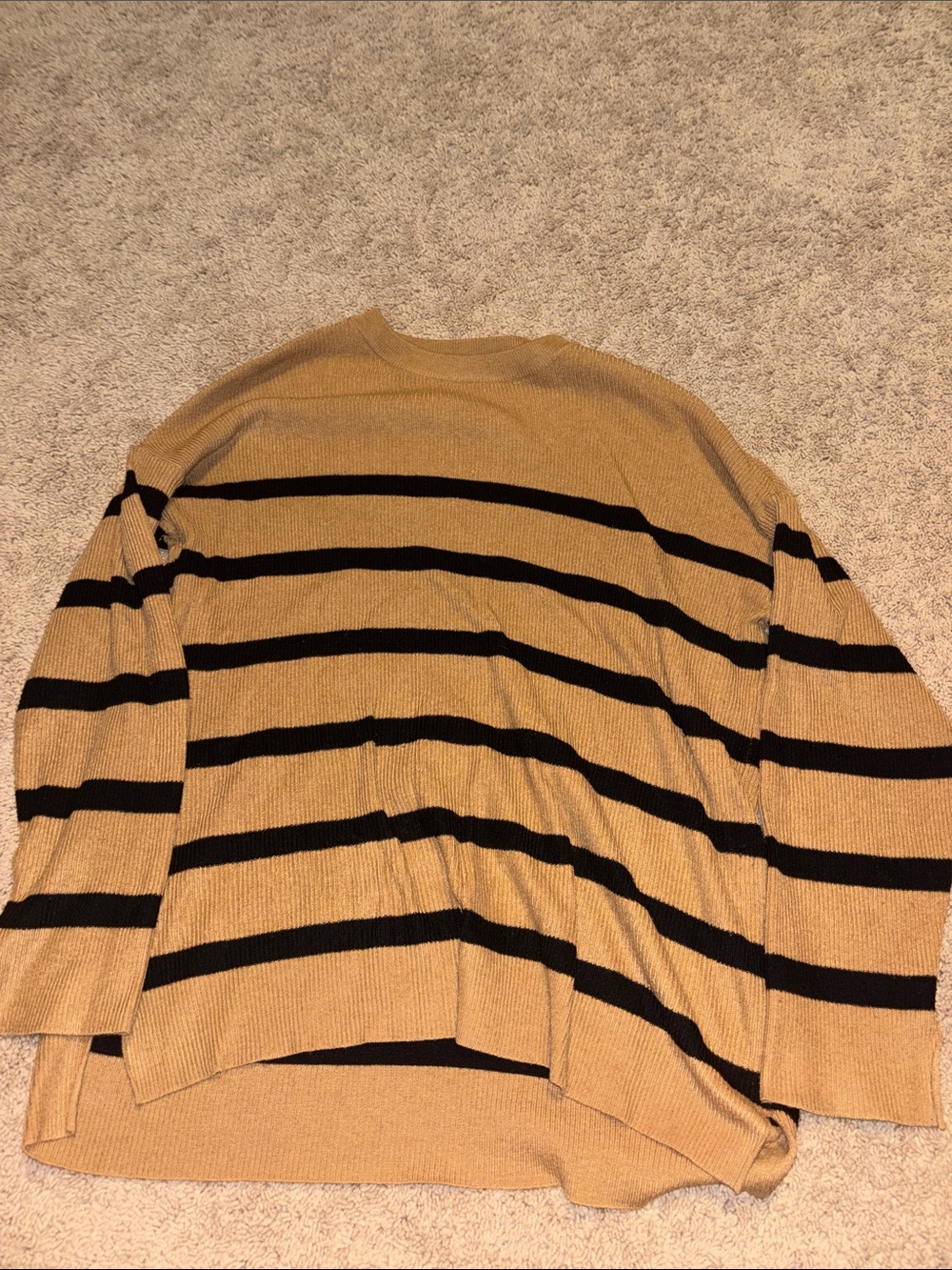 Maurices Women's Tan and Black Striped Crewneck Sweater